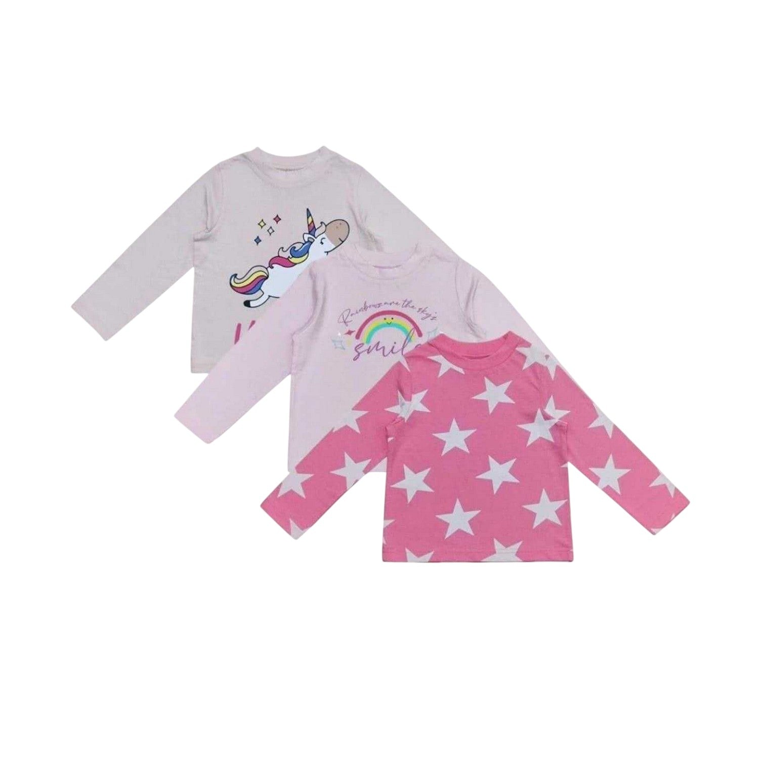 Black-Pink - Back - Star Childrens-Kids Unicorn Long Pyjama Set (Pack of 3)