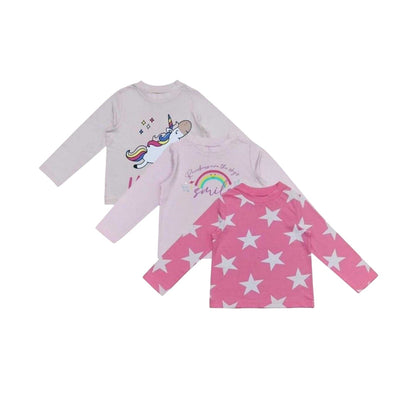 Black-Pink - Back - Star Childrens-Kids Unicorn Long Pyjama Set (Pack of 3)