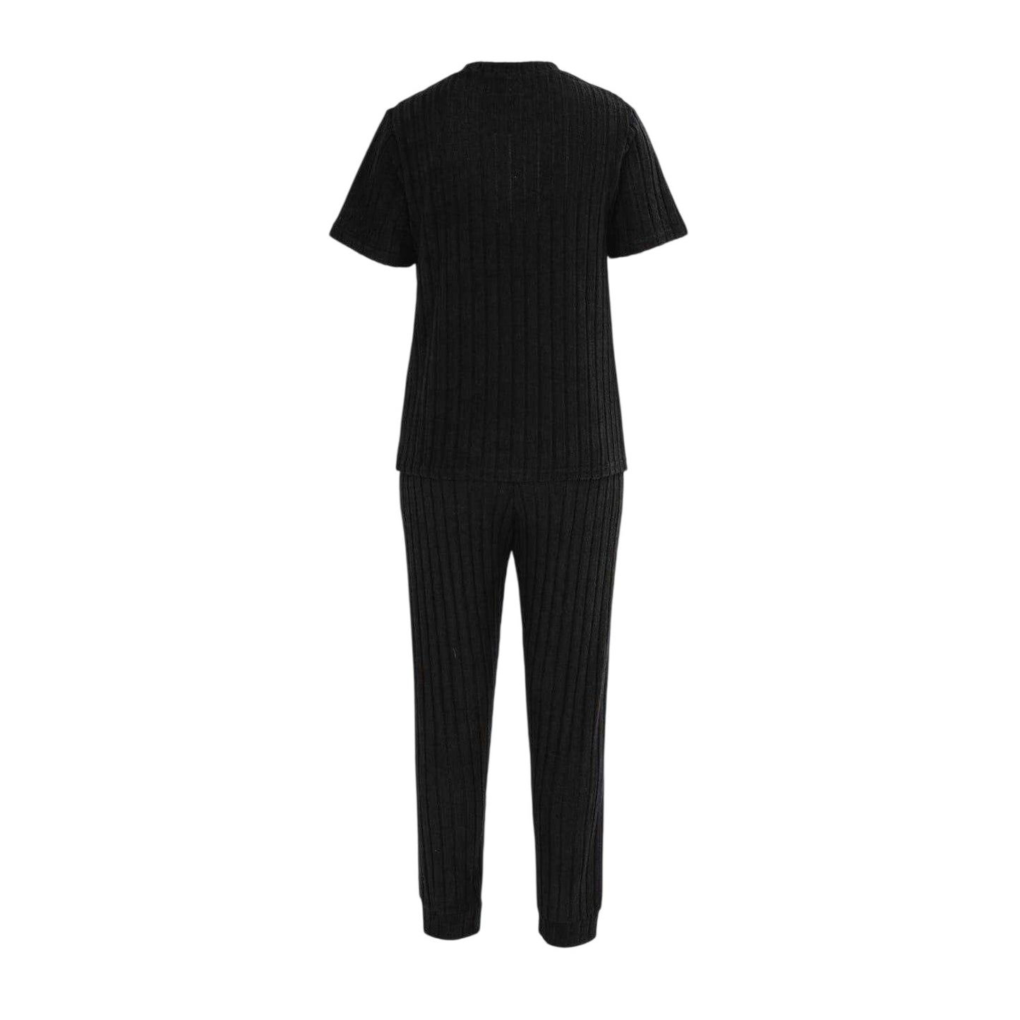 Black - Back - Miso Womens-Ladies Cotton Blend Short-Sleeved Pyjama Set