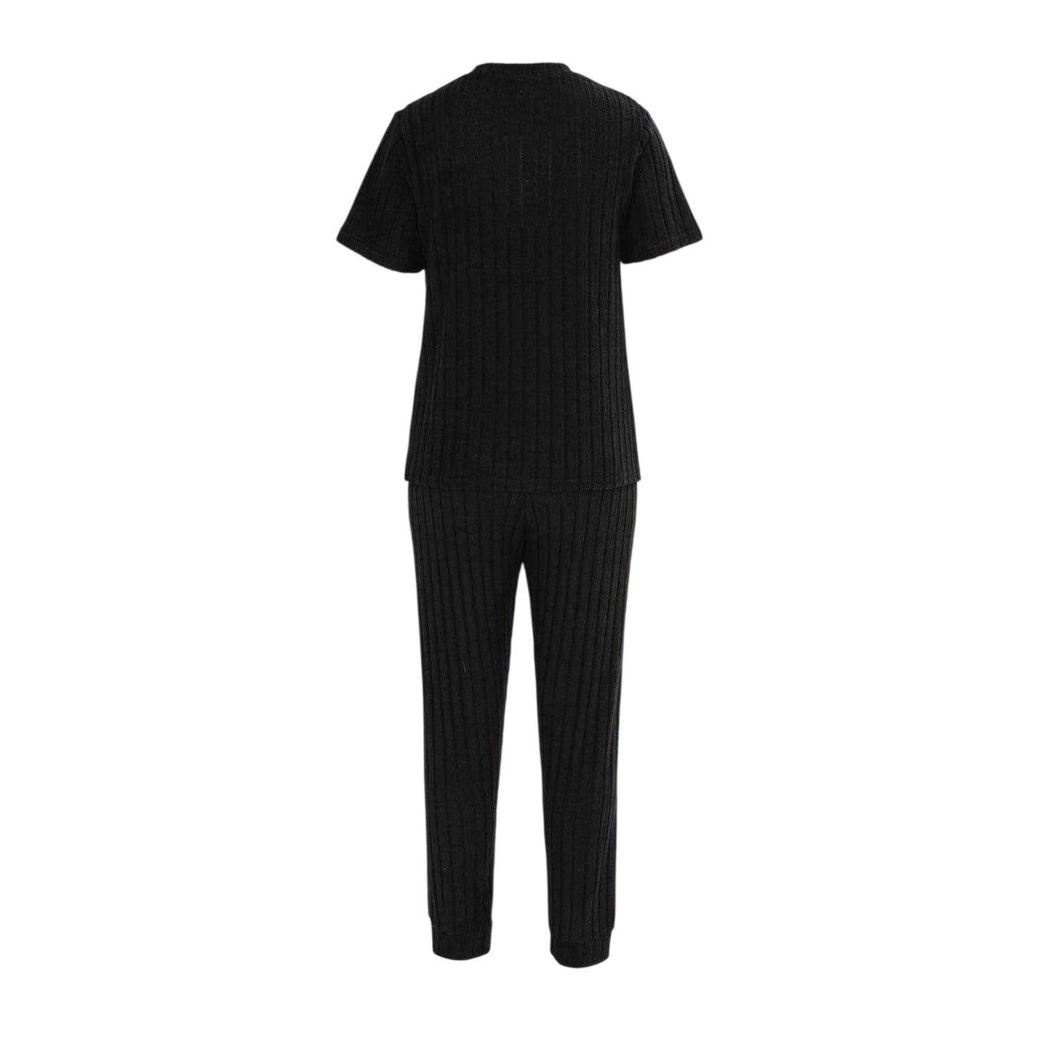 Black - Back - Miso Womens-Ladies Cotton Blend Short-Sleeved Pyjama Set