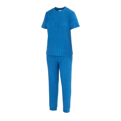 Blue - Front - Miso Womens-Ladies Cotton Blend Short-Sleeved Pyjama Set