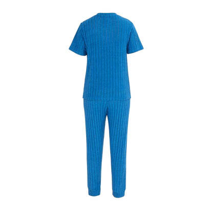 Blue - Back - Miso Womens-Ladies Cotton Blend Short-Sleeved Pyjama Set