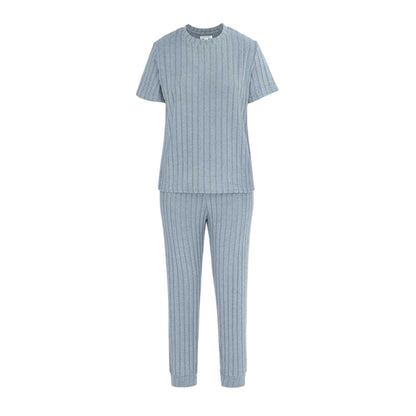 Grey - Front - Miso Womens-Ladies Cotton Blend Short-Sleeved Pyjama Set