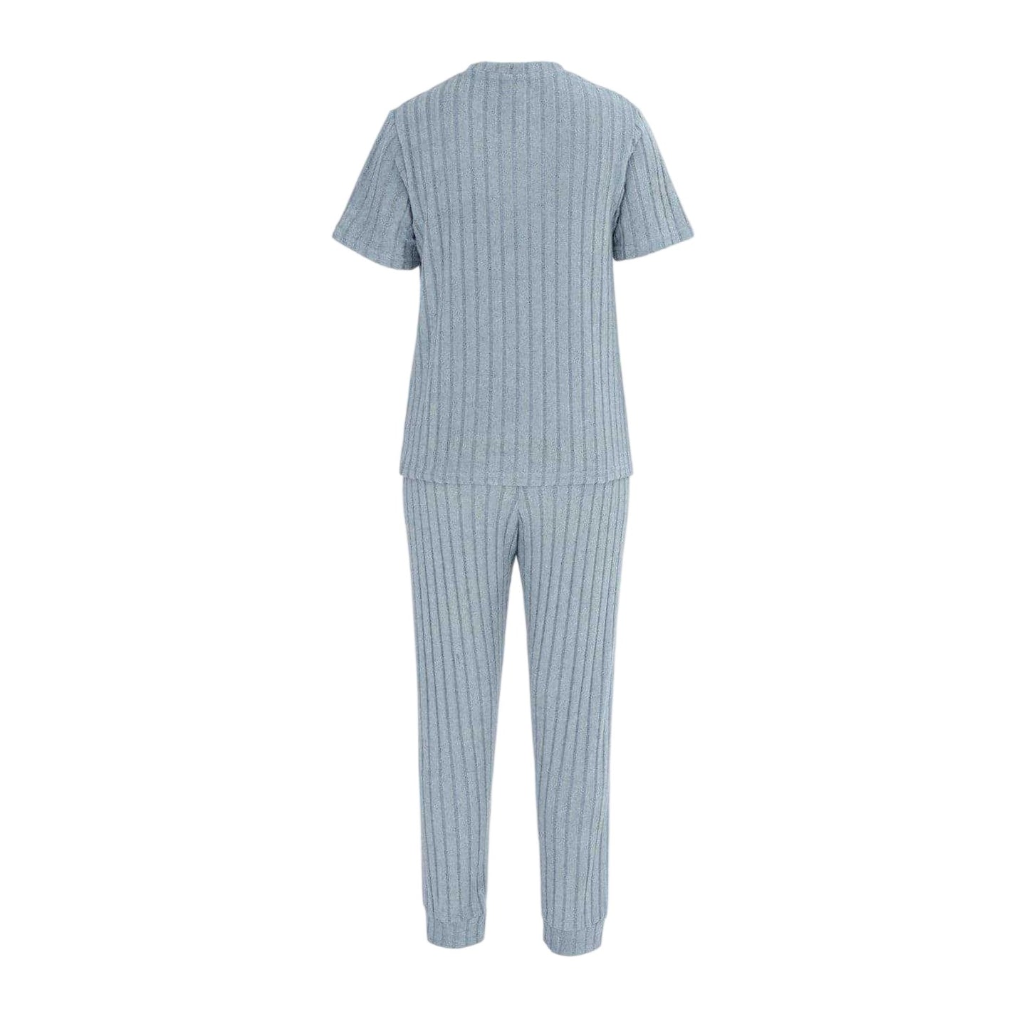Grey - Back - Miso Womens-Ladies Cotton Blend Short-Sleeved Pyjama Set