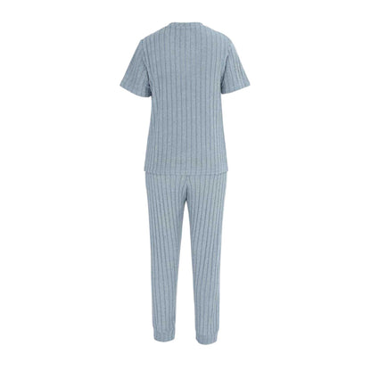 Grey - Back - Miso Womens-Ladies Cotton Blend Short-Sleeved Pyjama Set