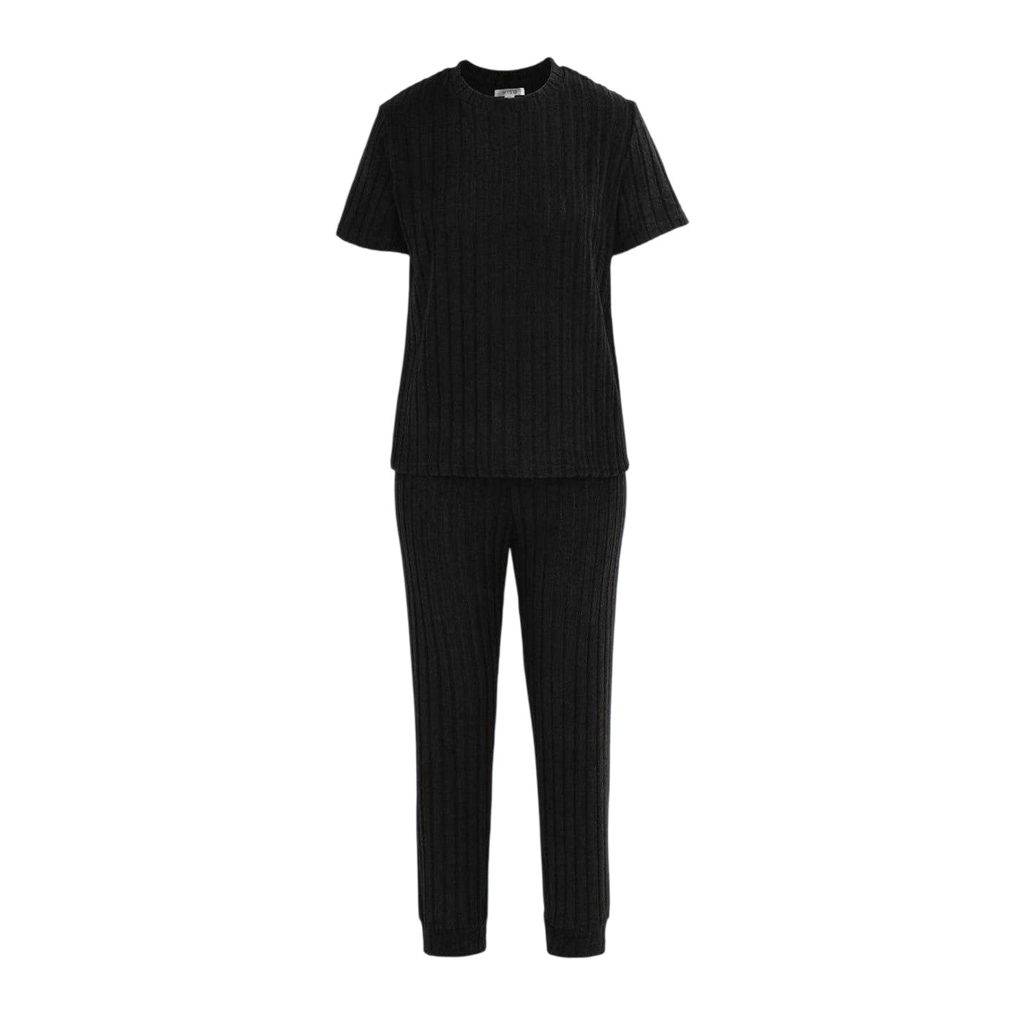 Black - Front - Miso Womens-Ladies Cotton Blend Short-Sleeved Pyjama Set