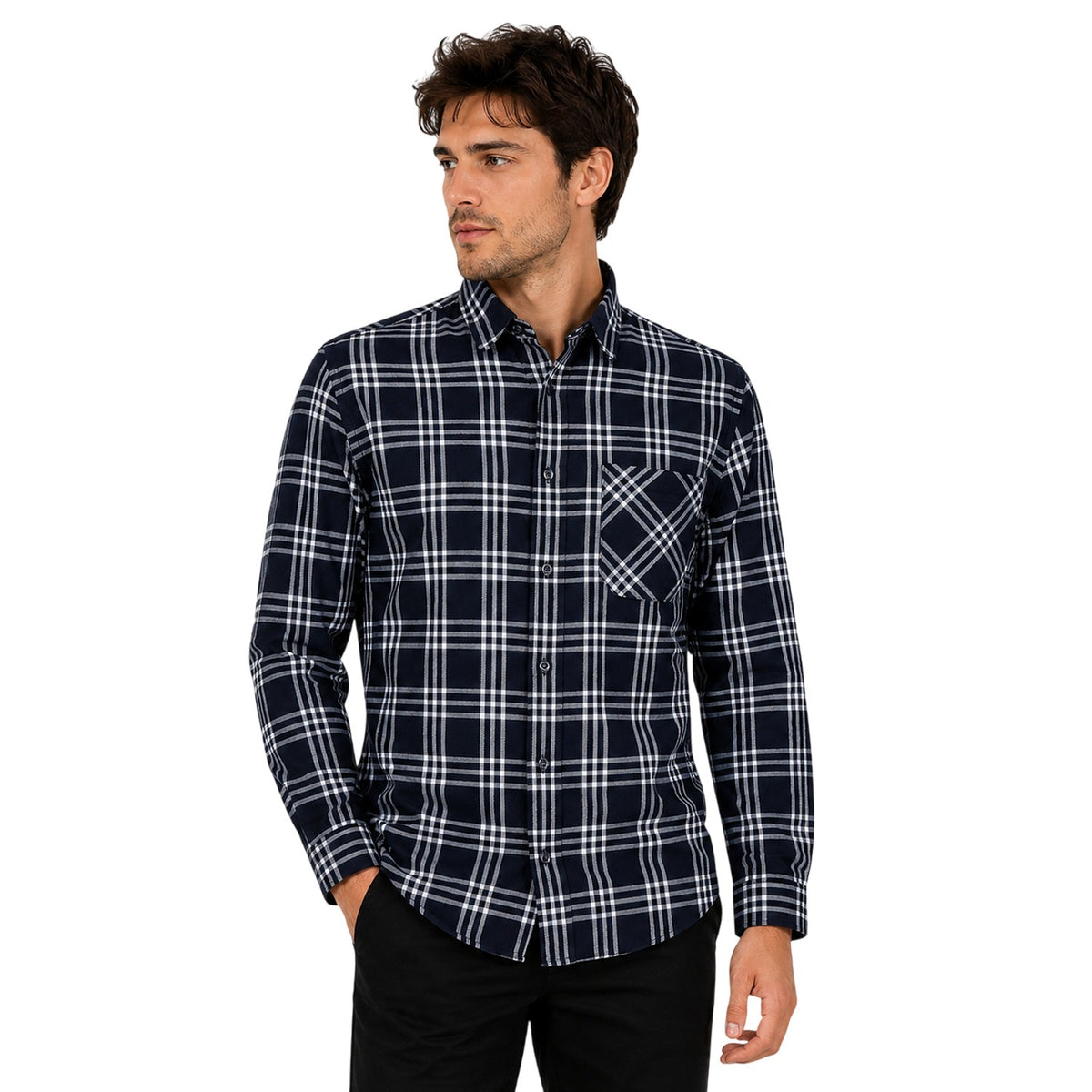 Blue-Black - Lifestyle - Hugo Boss Mens Plaid Regular Long-Sleeved Shirt