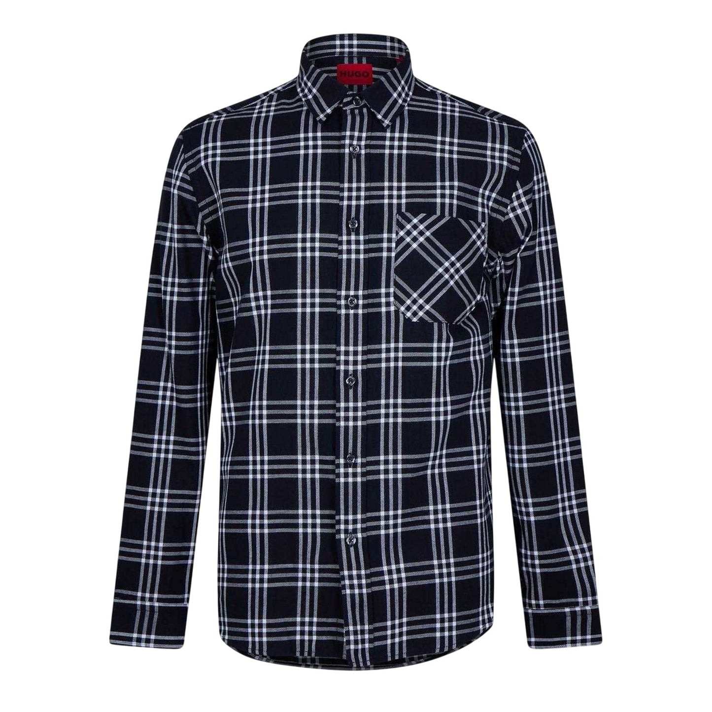 Blue-Black - Front - Hugo Boss Mens Plaid Regular Long-Sleeved Shirt