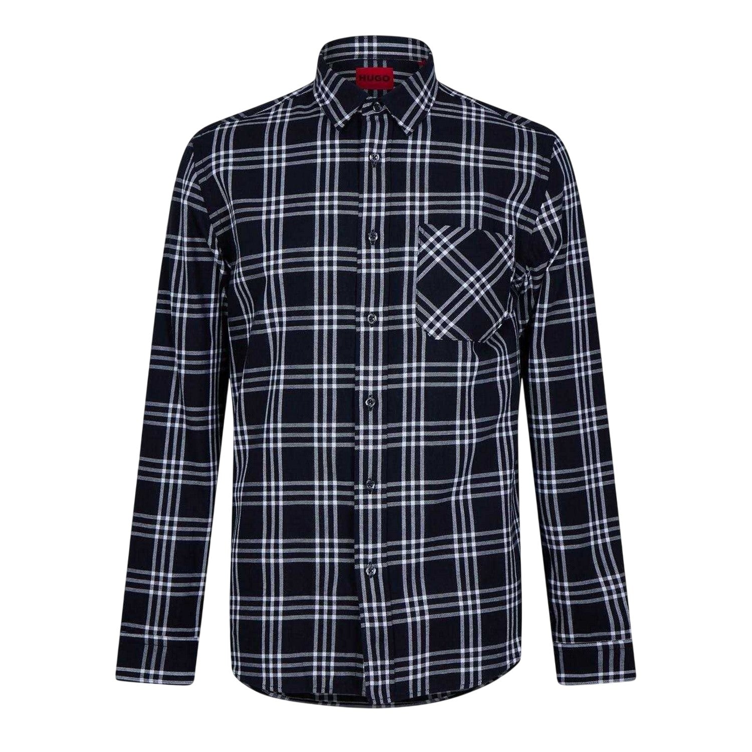 Blue-Black - Front - Hugo Boss Mens Plaid Regular Long-Sleeved Shirt