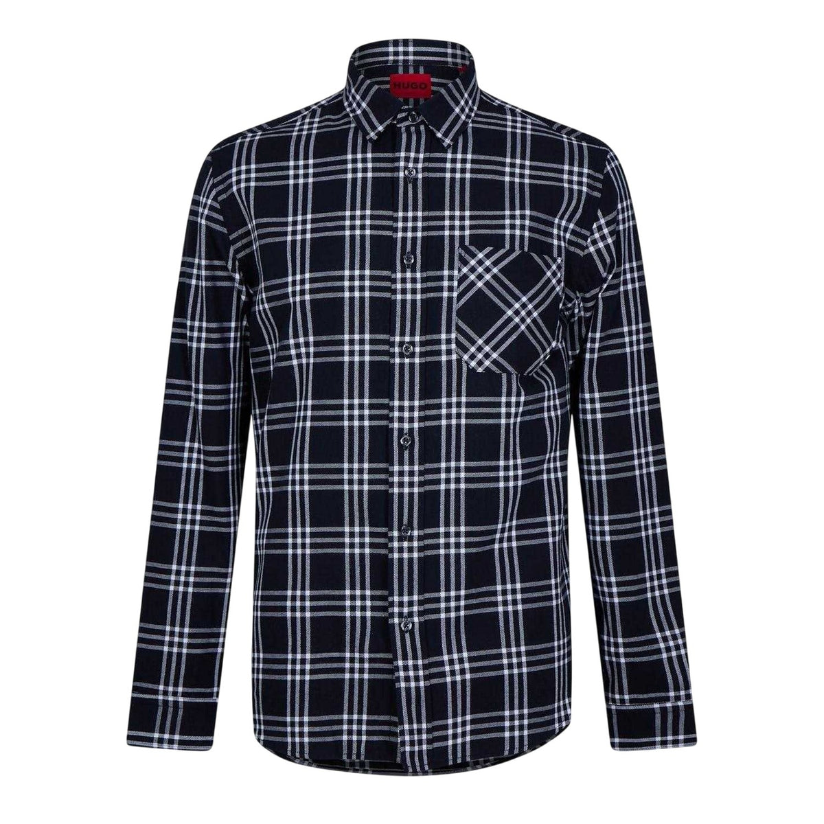 Blue-Black - Front - Hugo Boss Mens Plaid Regular Long-Sleeved Shirt