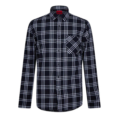 Blue-Black - Front - Hugo Boss Mens Plaid Regular Long-Sleeved Shirt