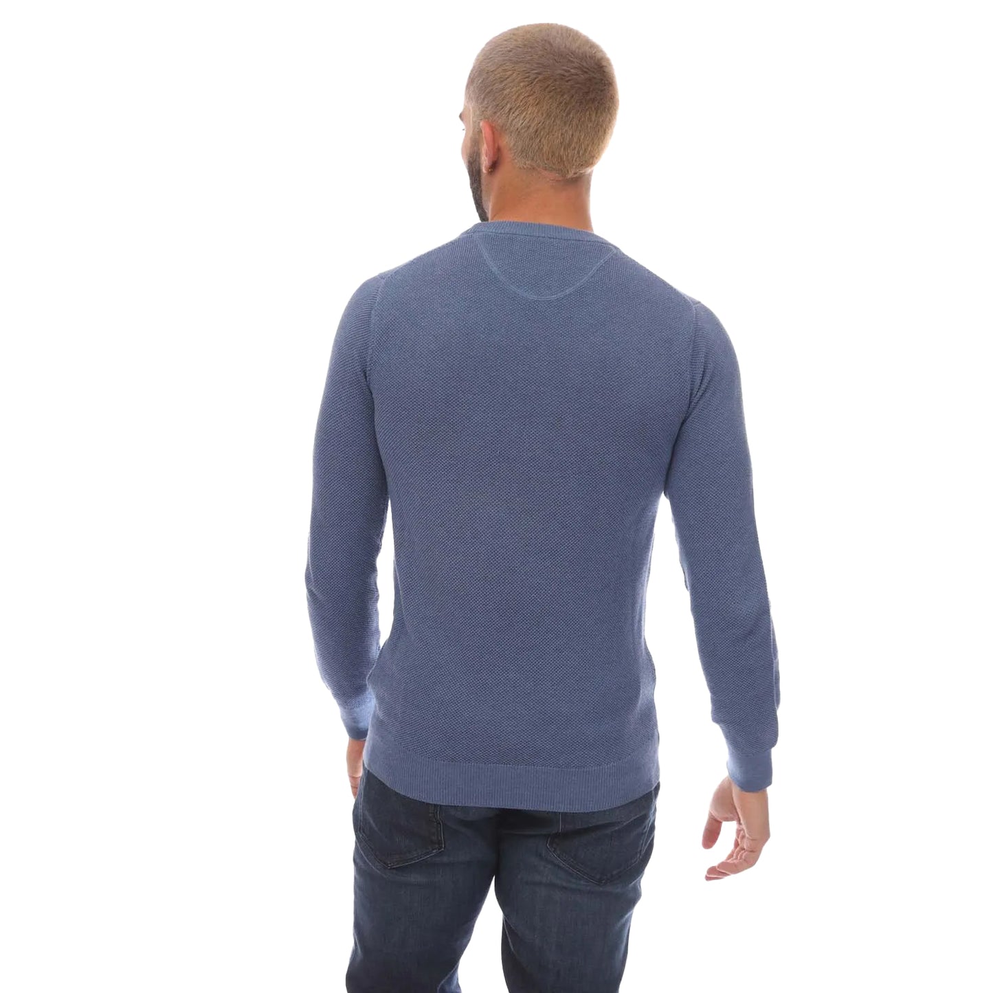 Blue - Back - Gant Mens Neps Melange Crew Neck Sweatshirt