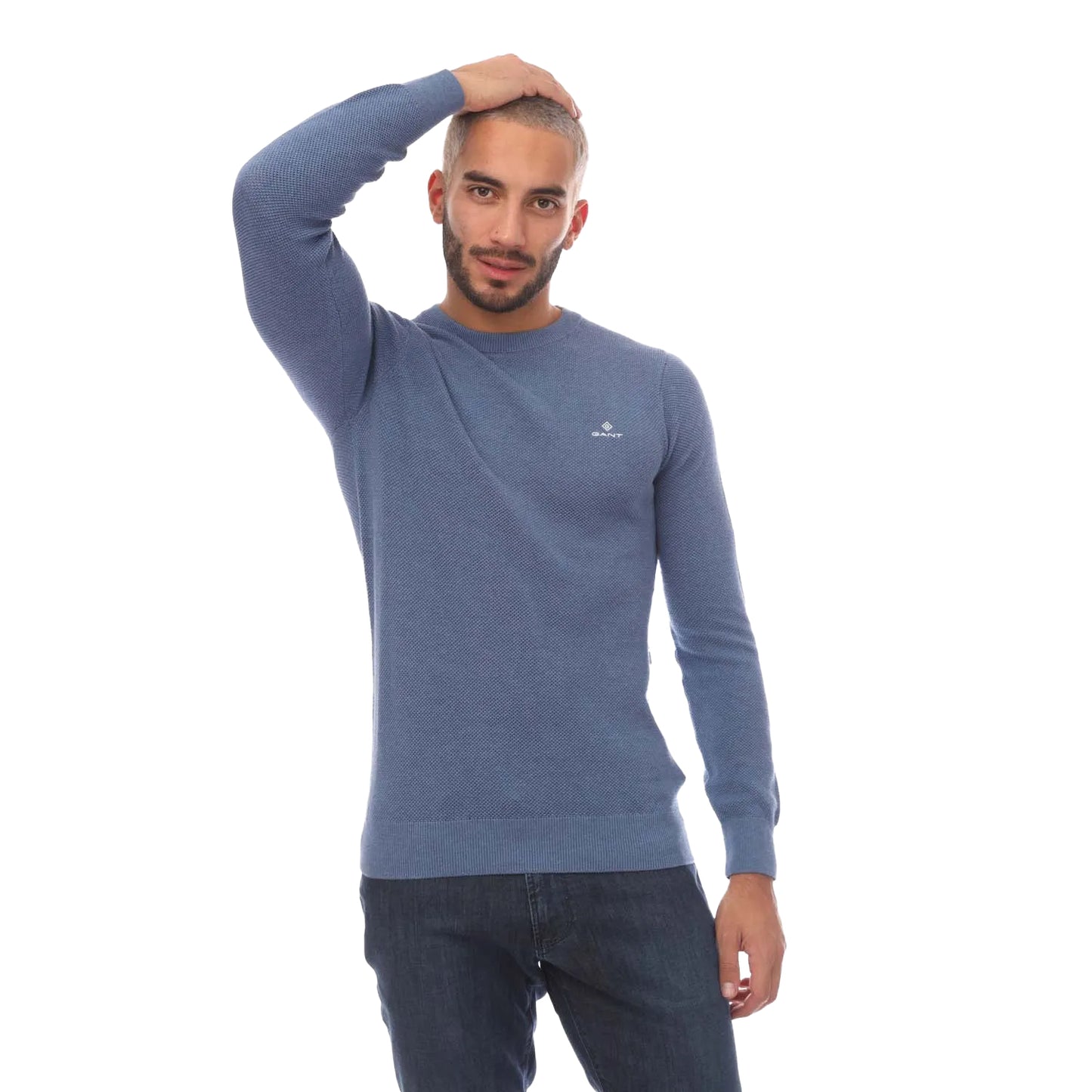 Blue - Side - Gant Mens Neps Melange Crew Neck Sweatshirt