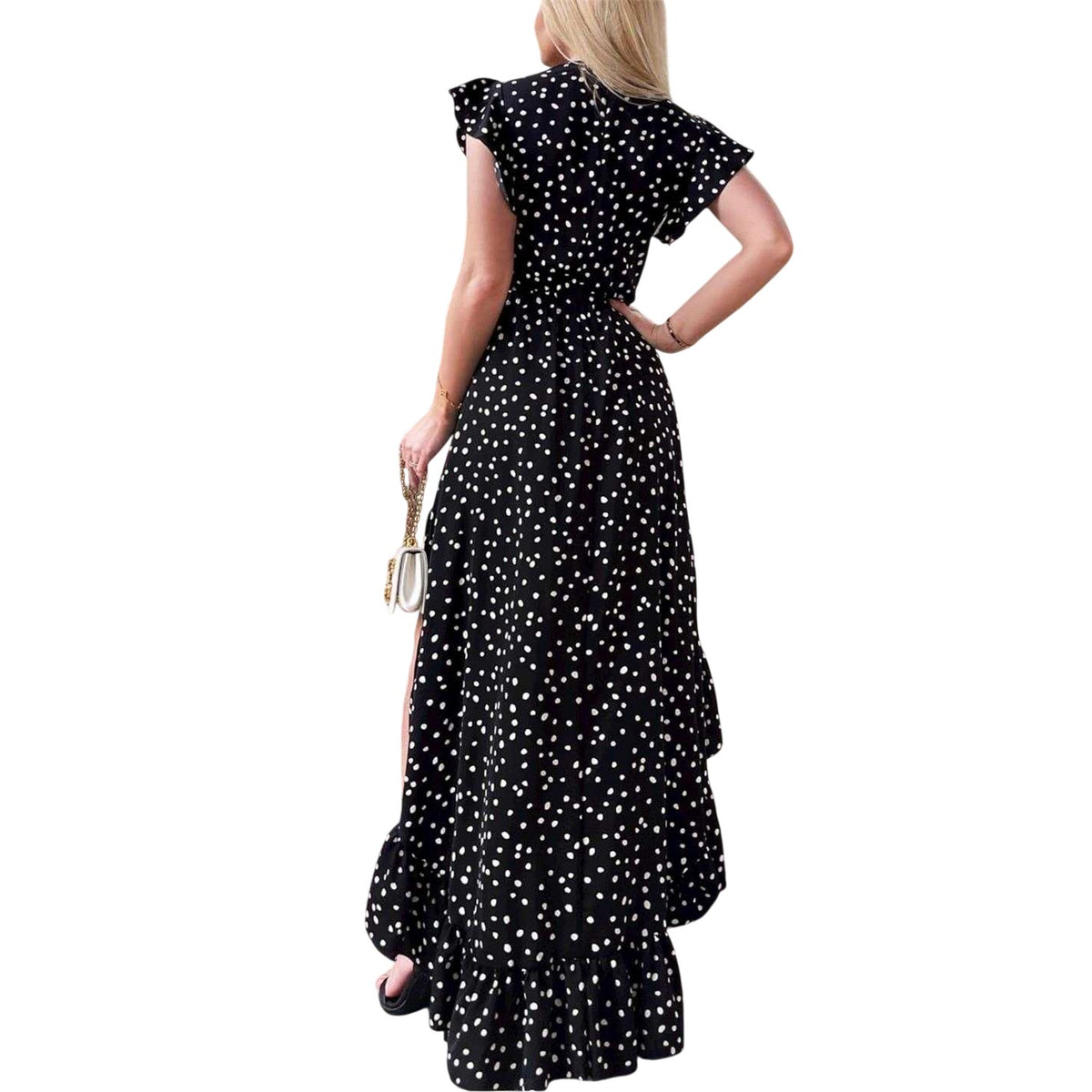 Black - Back - AX Paris Womens-Ladies Polka Dot Polyester Wrap Dress