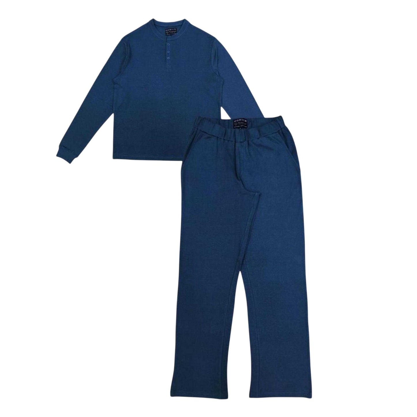 Blue - Front - Howick Mens Plain 3 Button Placket Loungewear Set