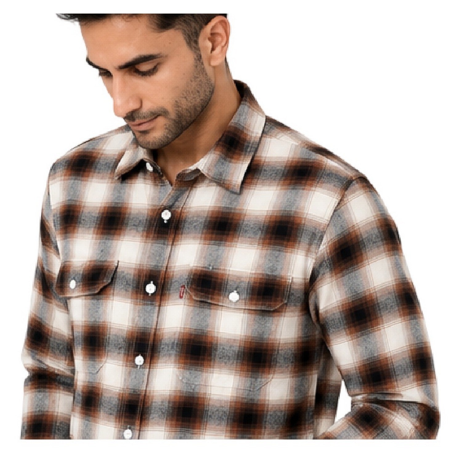 Cream - Side - Levis Mens Worker Plaid Flannel Shirt