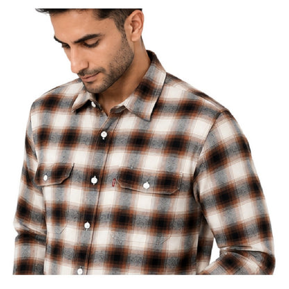 Cream - Side - Levis Mens Worker Plaid Flannel Shirt