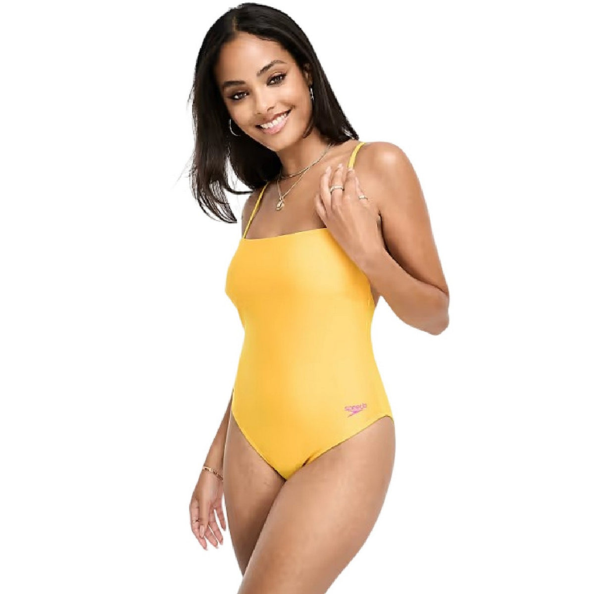 Yellow - Back - Speedo Womens-Ladies Embroidered Logo One Piece Swimsuit