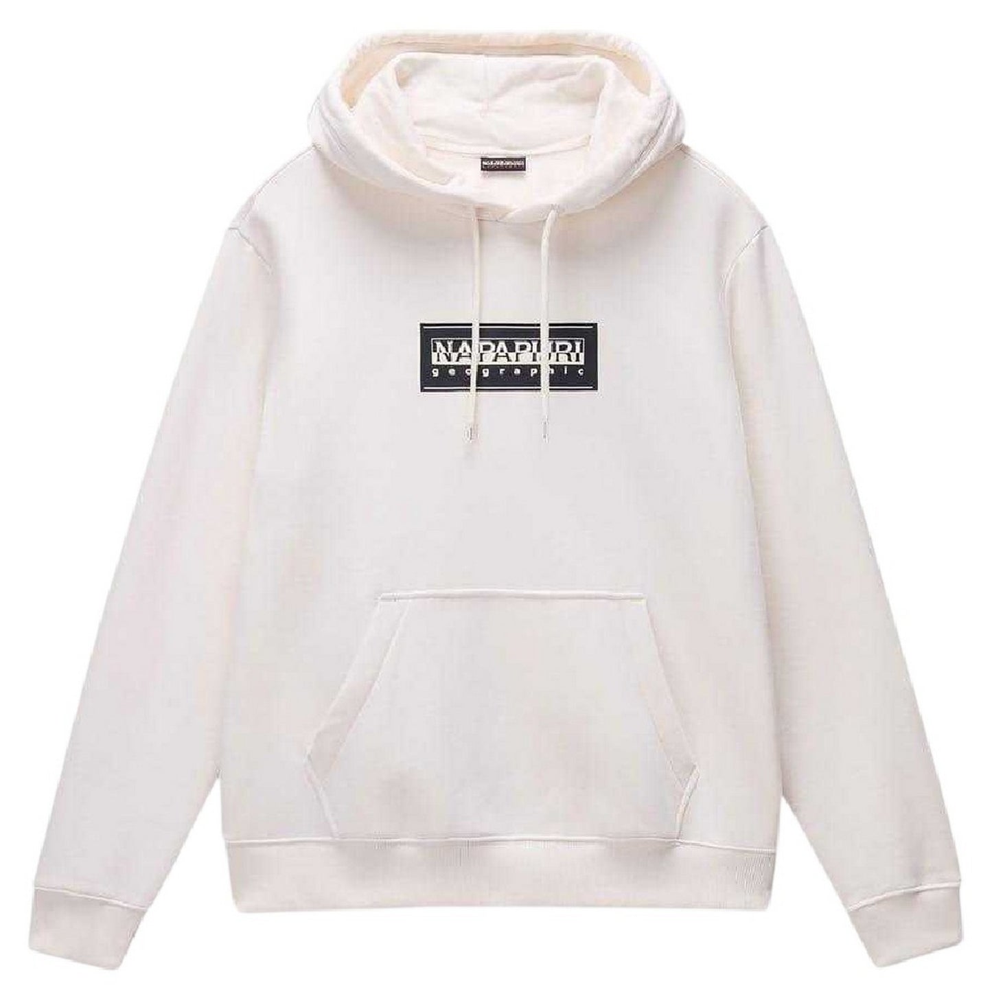 White - Front - Napapijri Mens Box Logo Cotton Loose Fit Hoodie