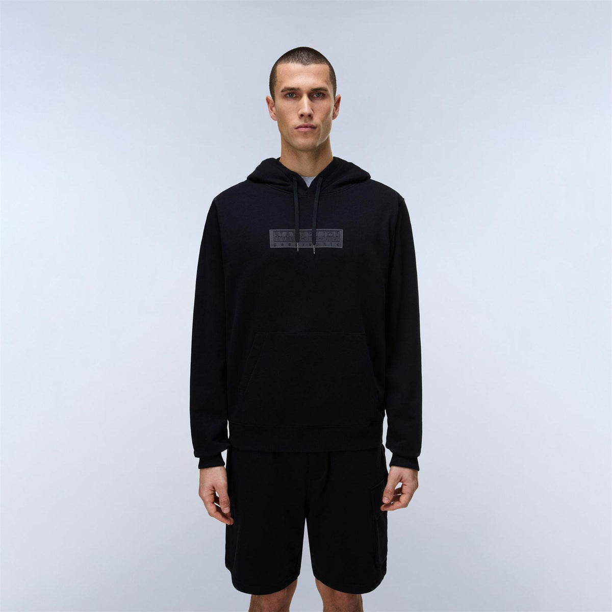 Black-Grey - Side - Napapijri Mens Box Logo Cotton Loose Fit Hoodie