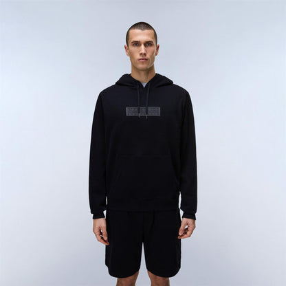 Black-Grey - Side - Napapijri Mens Box Logo Cotton Loose Fit Hoodie