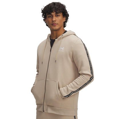 Khaki - Front - Under Armour Mens Fleece Taped Sleeve Full Zip Hoodie