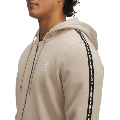 Khaki - Side - Under Armour Mens Fleece Taped Sleeve Full Zip Hoodie