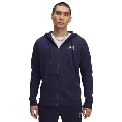Midnight Navy-White - Front - Under Armour Mens Fleece Taped Sleeve Full Zip Hoodie