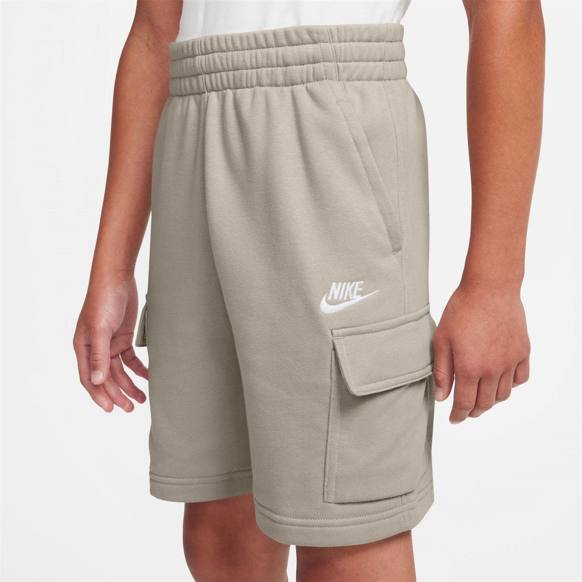 Cream - Side - Nike Childrens-Kids Fleece Cargo Shorts