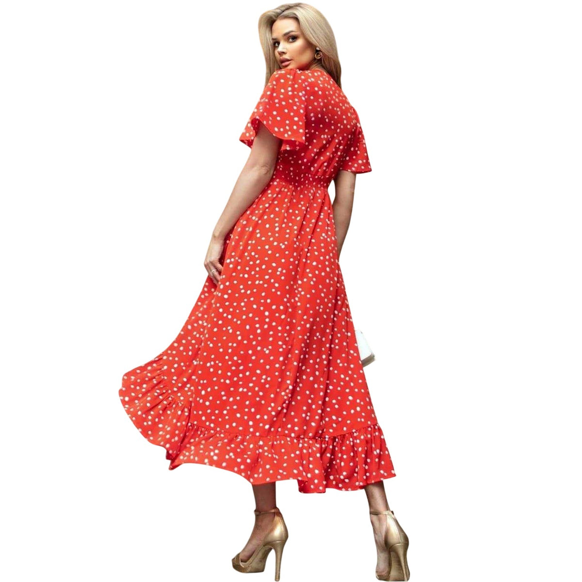Red - Back - AX Paris Womens-Ladies Polka Dot High Low Hem Party Midi Dress