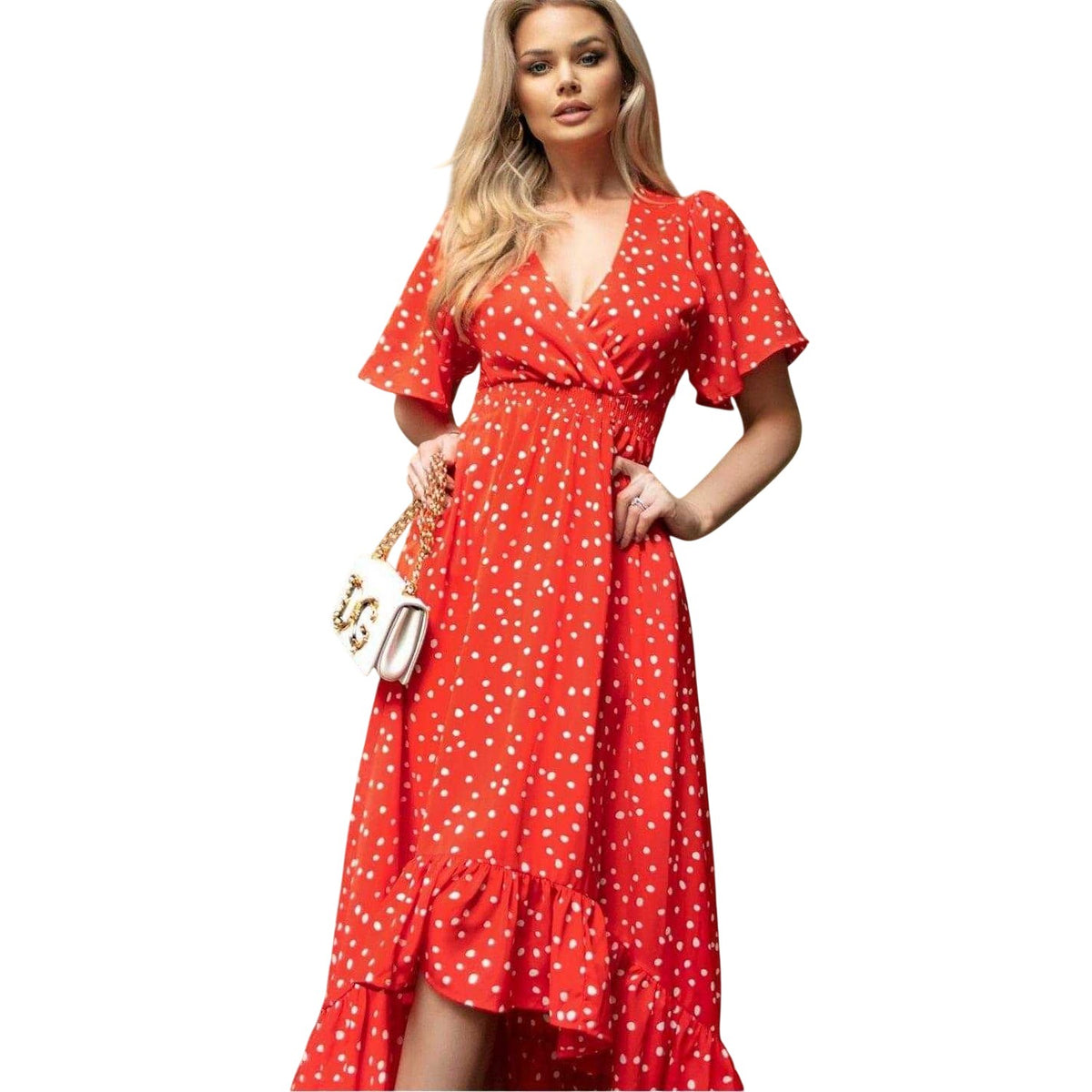 Red - Lifestyle - AX Paris Womens-Ladies Polka Dot High Low Hem Party Midi Dress