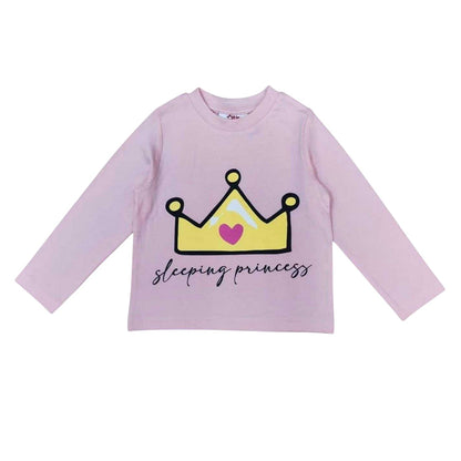 Pink - Back - Star Girls Crown Cotton Long Pyjama Set