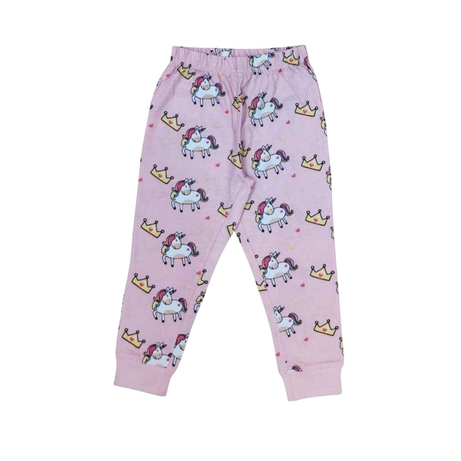 Pink - Side - Star Girls Crown Cotton Long Pyjama Set