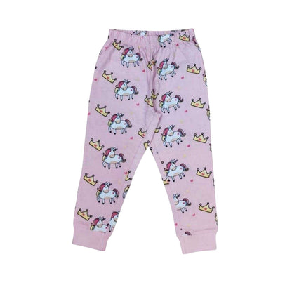 Pink - Side - Star Girls Crown Cotton Long Pyjama Set