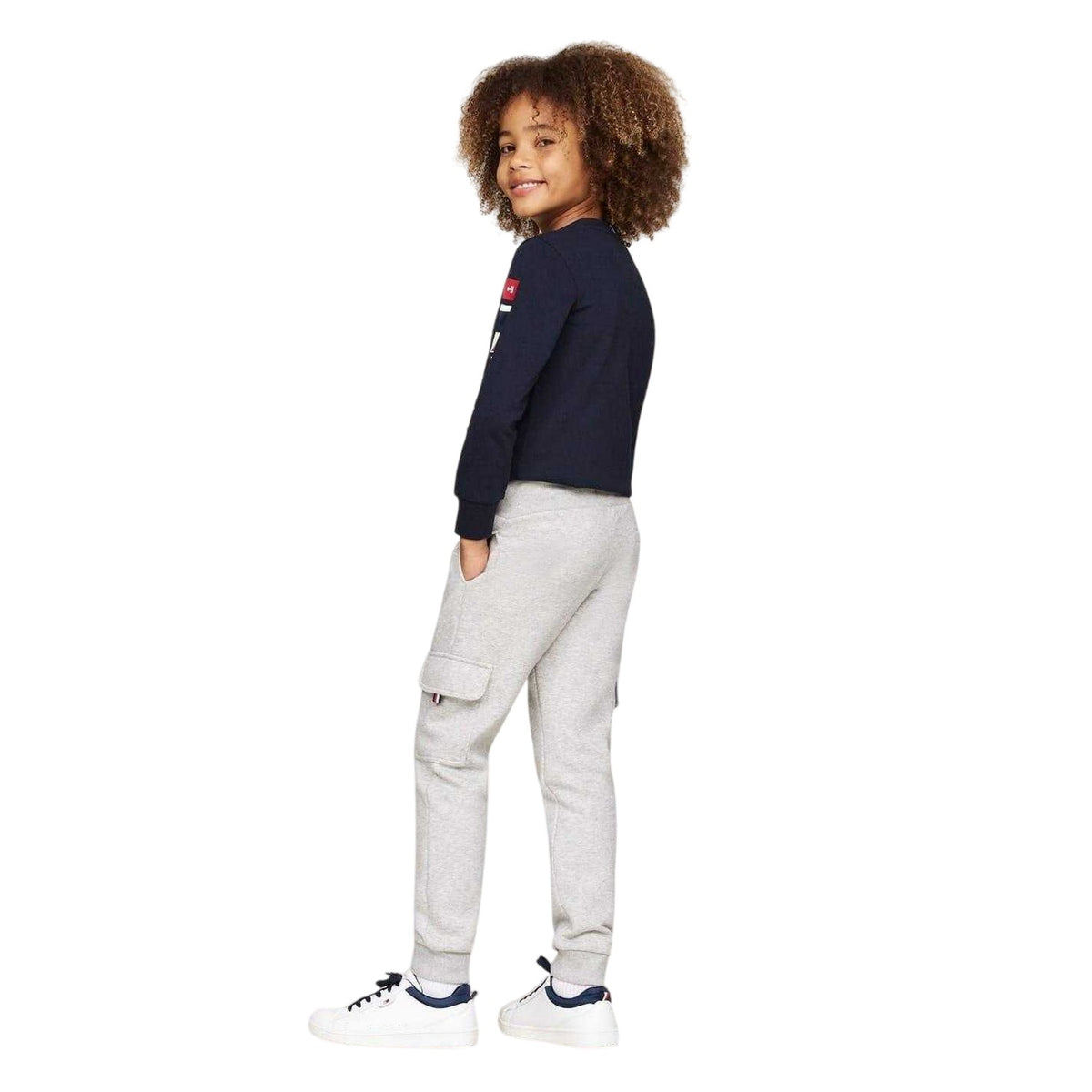 Light Grey - Back - Tommy Hilfiger Childrens-Kids Fleece Regular Cargo Jogging Bottoms