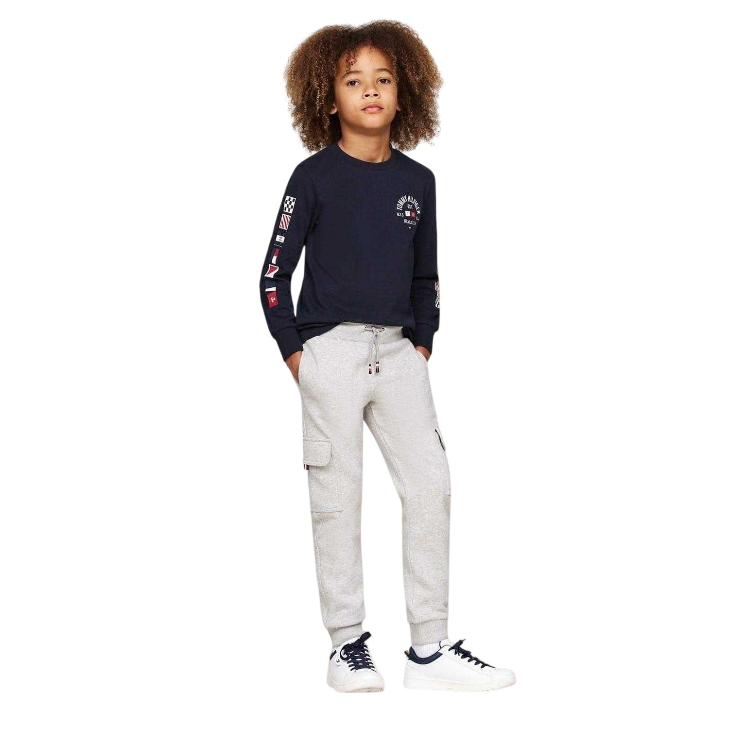 Light Grey - Lifestyle - Tommy Hilfiger Childrens-Kids Fleece Regular Cargo Jogging Bottoms