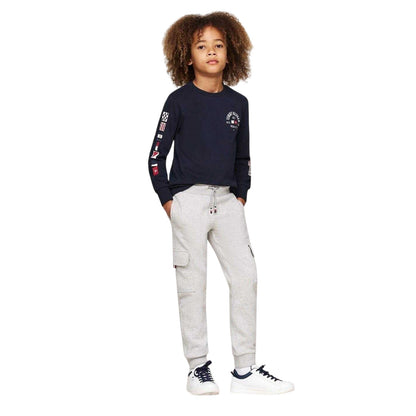 Light Grey - Lifestyle - Tommy Hilfiger Childrens-Kids Fleece Regular Cargo Jogging Bottoms