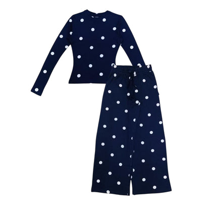 Navy - Front - Linea Womens-Ladies Polka Dot Cotton Long Pyjama Set
