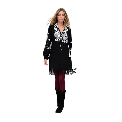 Black - Side - Raffya Womens-Ladies Katie Keyhole Bishop Mini Dress