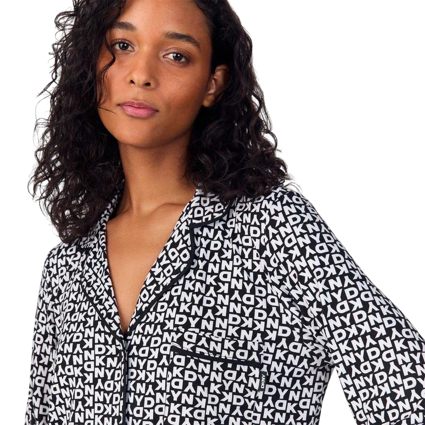 Black - Side - DKNY Womens-Ladies Letters Pyjama Set