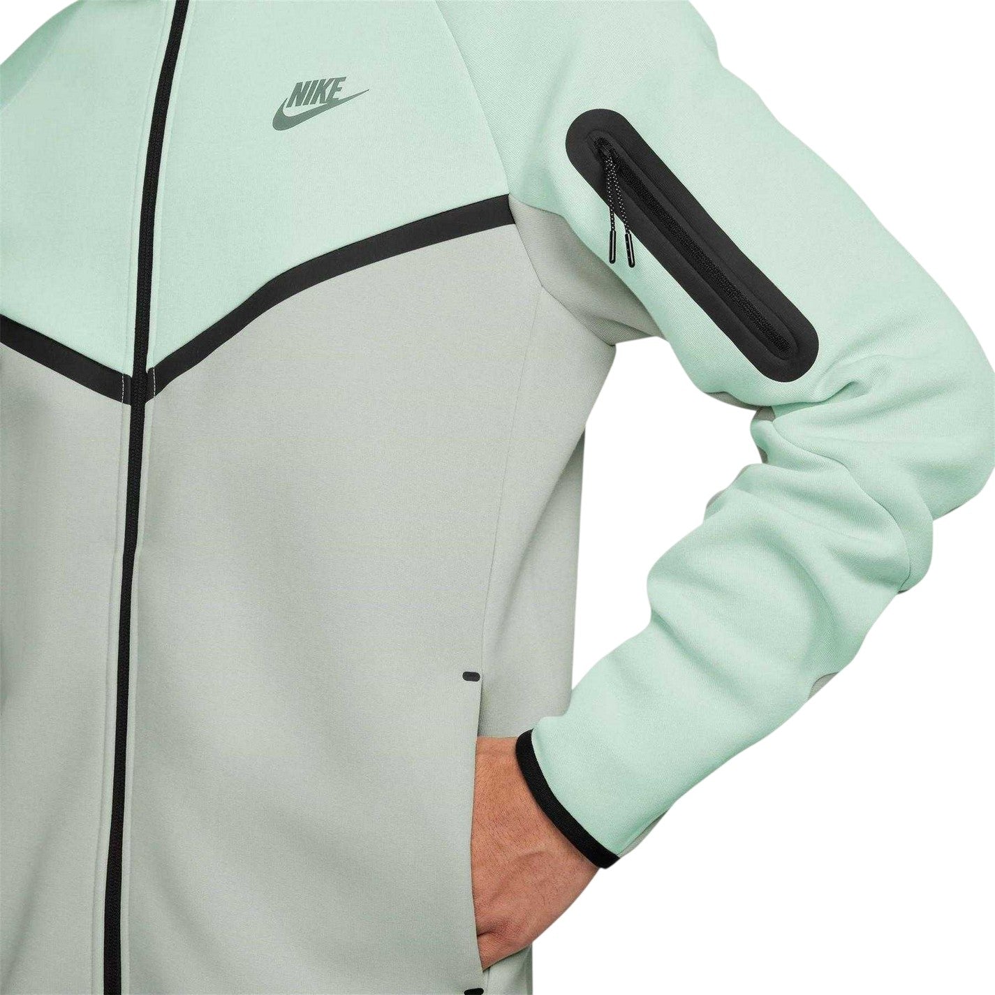Light Green - Side - Nike Mens Tech Chevron Full Zip Hoodie
