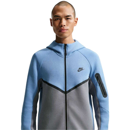 Blue-Grey - Side - Nike Mens Tech Chevron Full Zip Hoodie