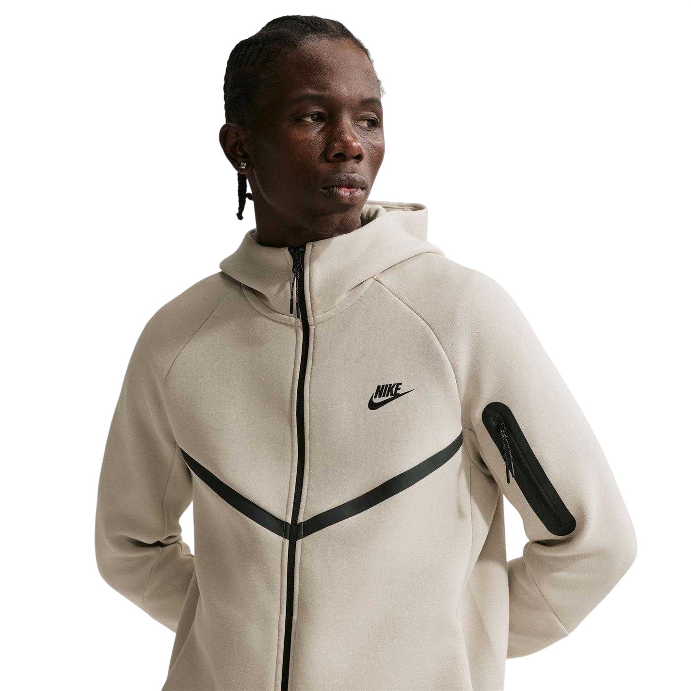 Cream - Side - Nike Mens Tech Chevron Full Zip Hoodie