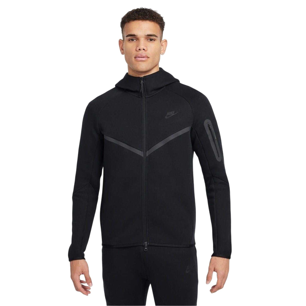 Black - Front - Nike Mens Tech Chevron Full Zip Hoodie
