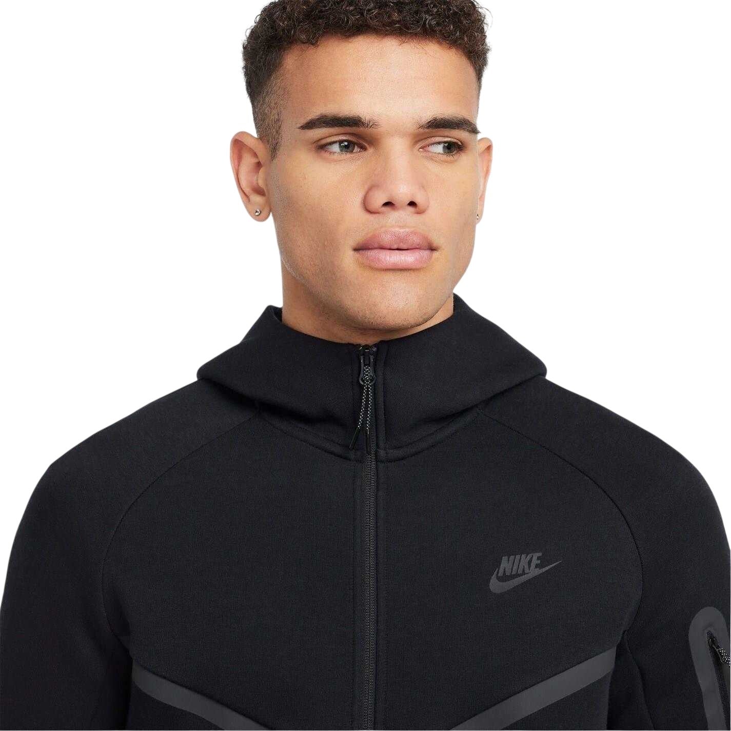 Black - Side - Nike Mens Tech Chevron Full Zip Hoodie