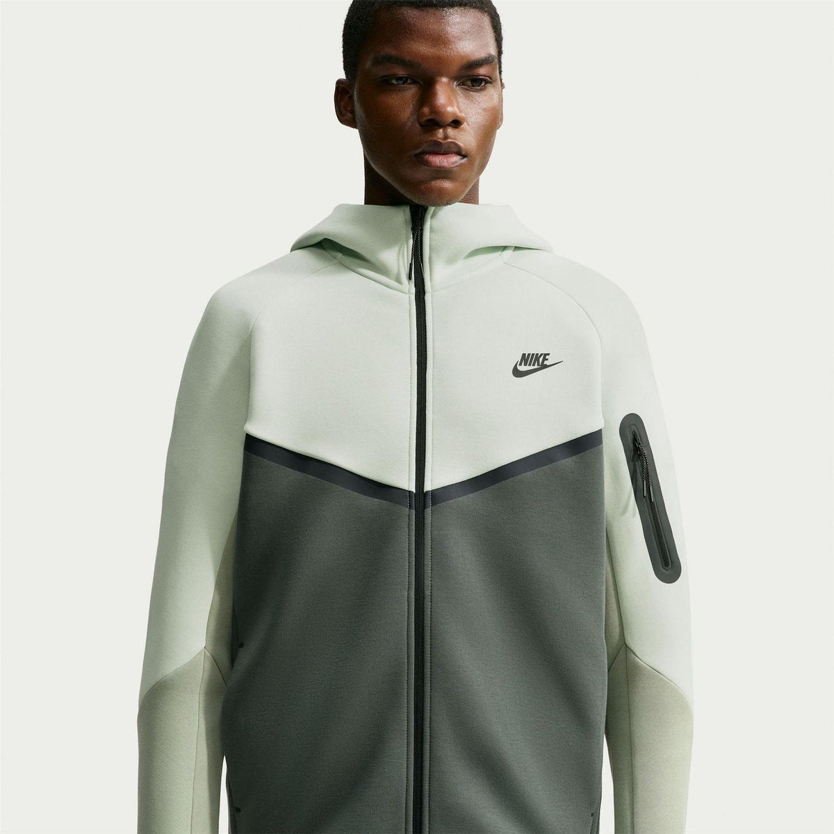 Camo Green-Jade Green - Front - Nike Mens Tech Chevron Full Zip Hoodie