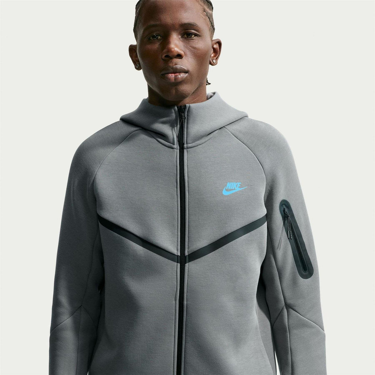 Smoke Grey - Front - Nike Mens Tech Chevron Full Zip Hoodie