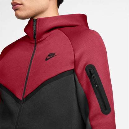 Red-Black - Side - Nike Mens Tech Chevron Full Zip Hoodie