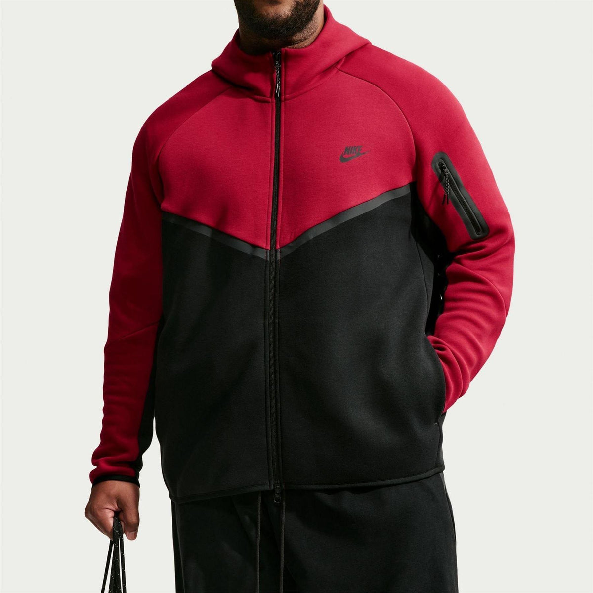 Red-Black - Lifestyle - Nike Mens Tech Chevron Full Zip Hoodie