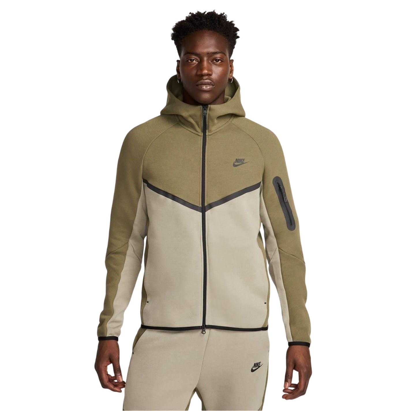 Olive-Army - Front - Nike Mens Tech Chevron Full Zip Hoodie